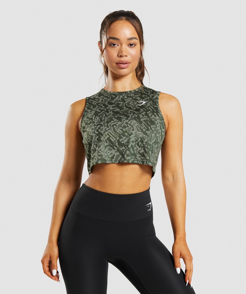 Green Women\'s Gymshark Training Crop Tank | USA-74098