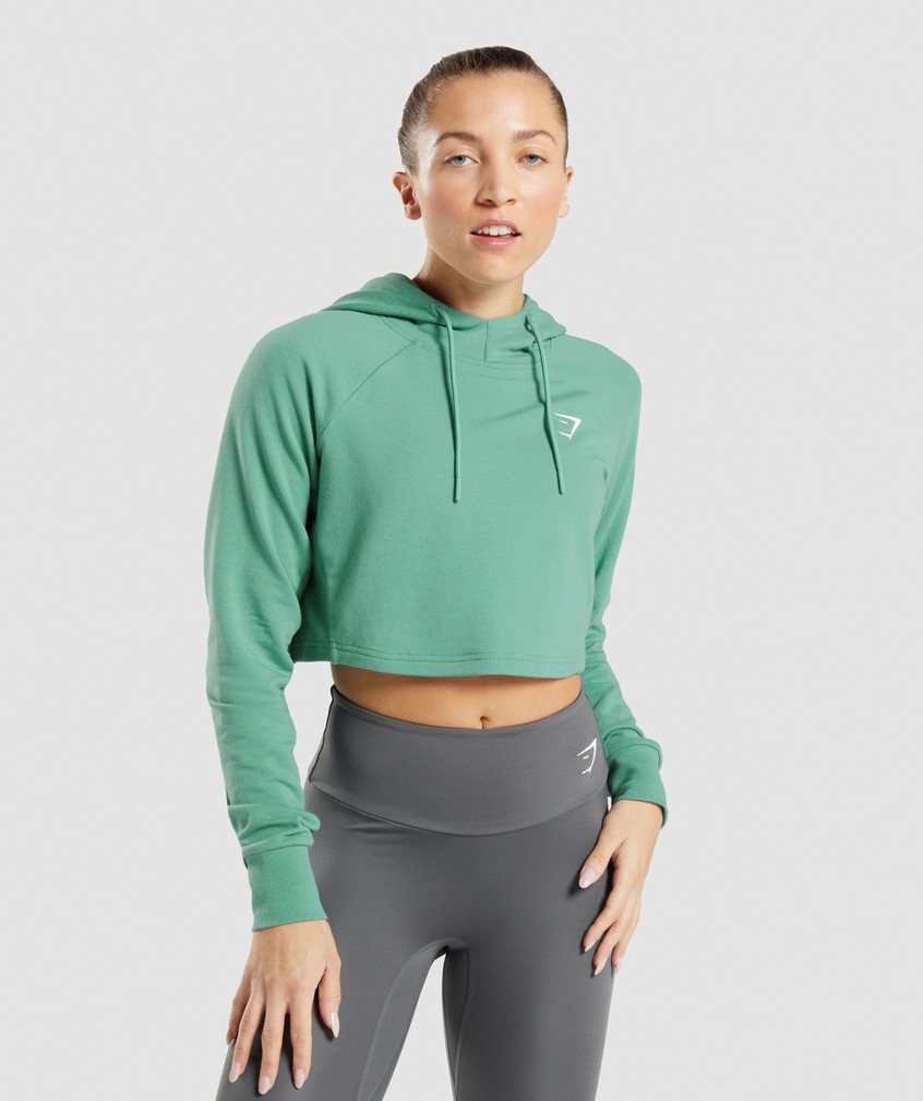 Green Women\'s Gymshark Training Cropped Hoodie | USA-82937