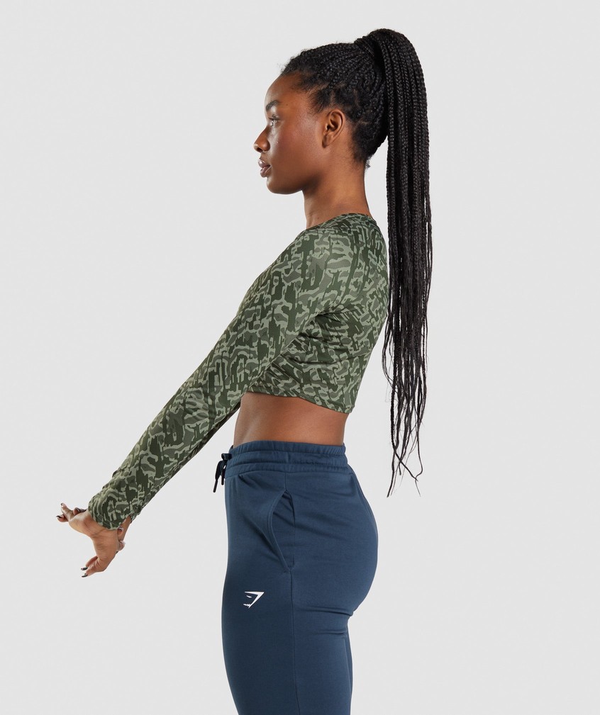 Green Women's Gymshark Training Long Sleeve Crop Top T-Shirts | USA-61340