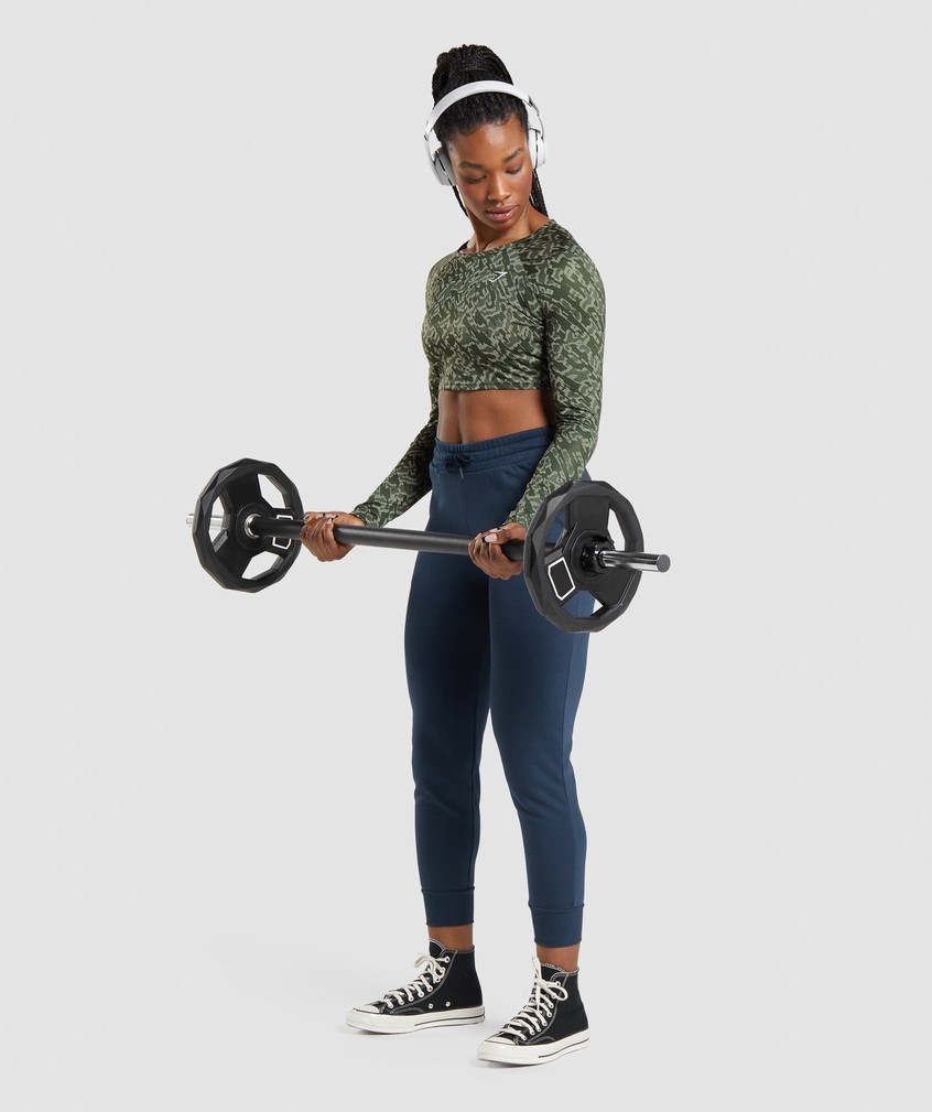 Green Women's Gymshark Training Long Sleeve Crop Top T-Shirts | USA-61340