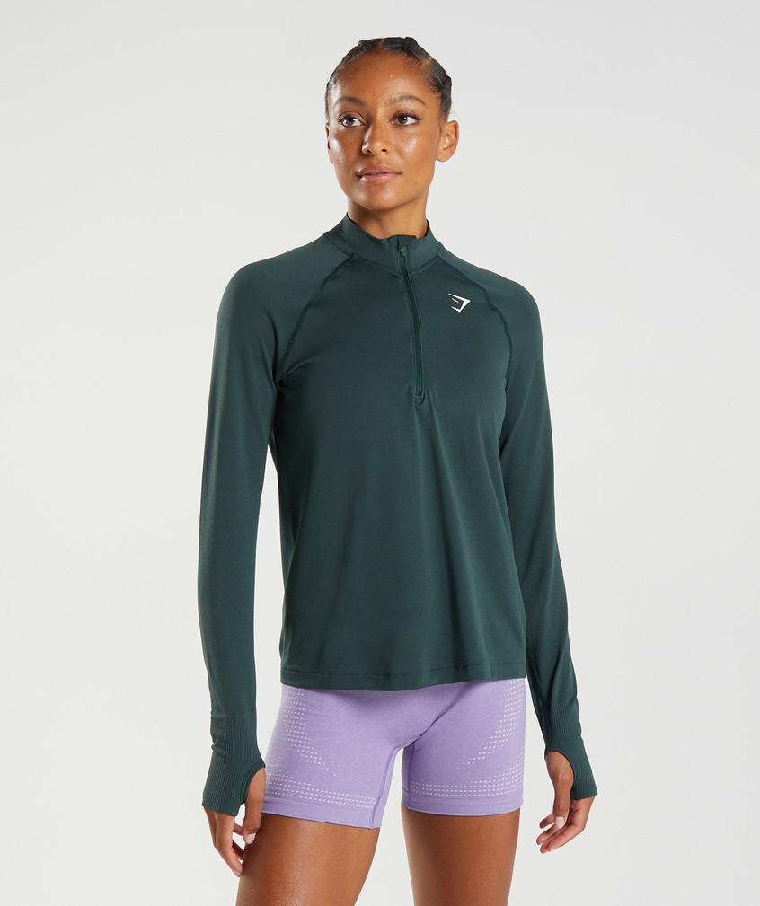 Green Women\'s Gymshark Vital Seamless 1/2 Zip Pullover | USA-58974