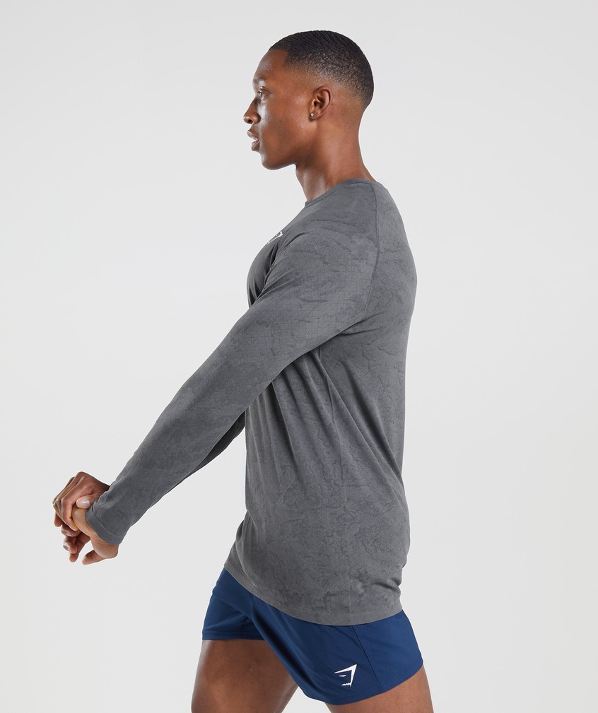 Grey / Black Men's Gymshark Geo Seamless Long Sleeve T-Shirts | USA-29387