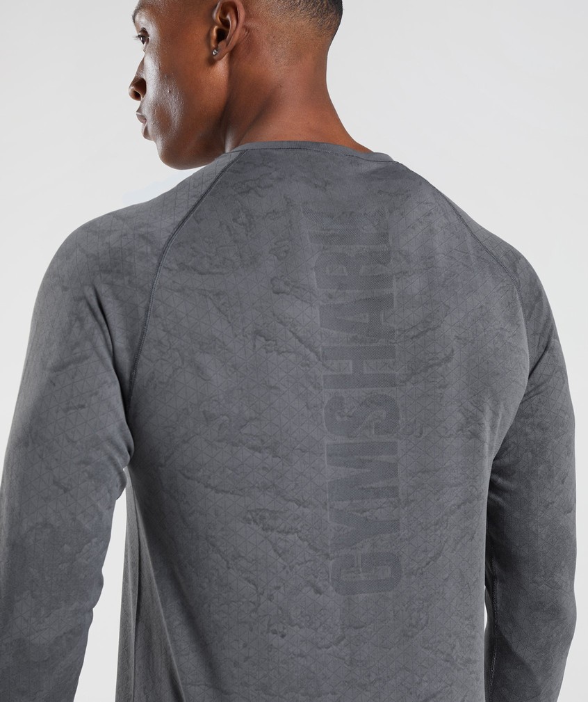 Grey / Black Men's Gymshark Geo Seamless Long Sleeve T-Shirts | USA-29387