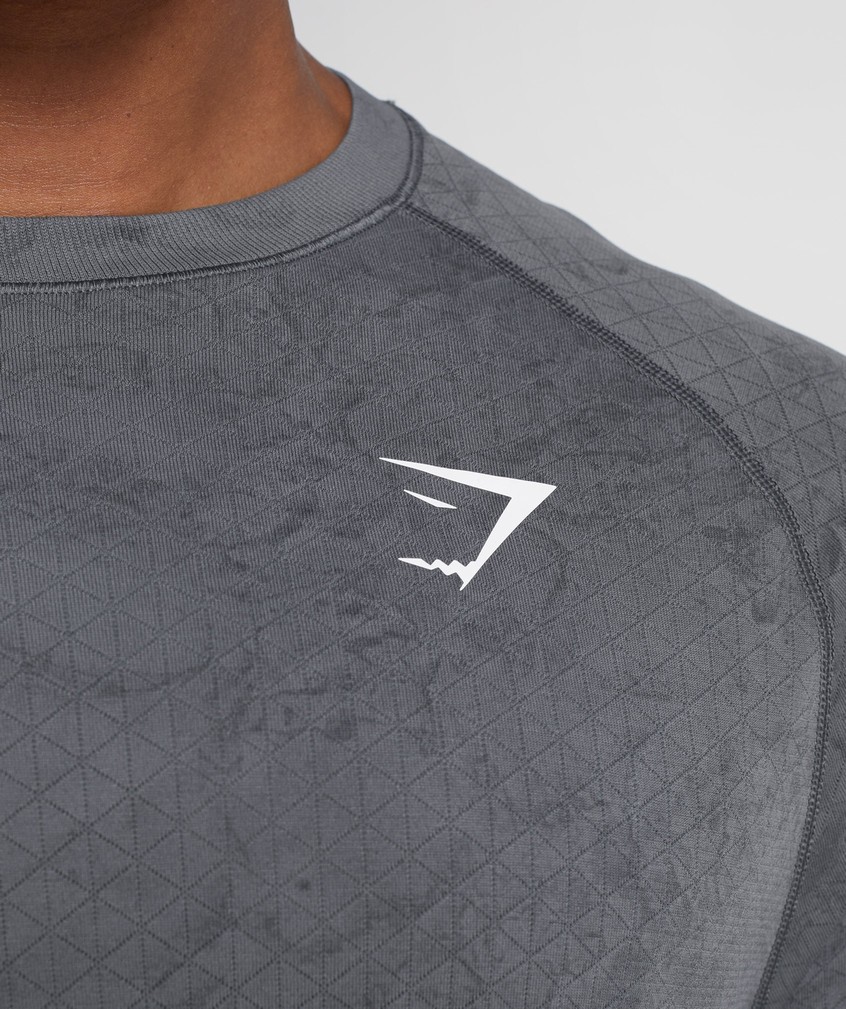 Grey / Black Men's Gymshark Geo Seamless Long Sleeve T-Shirts | USA-29387