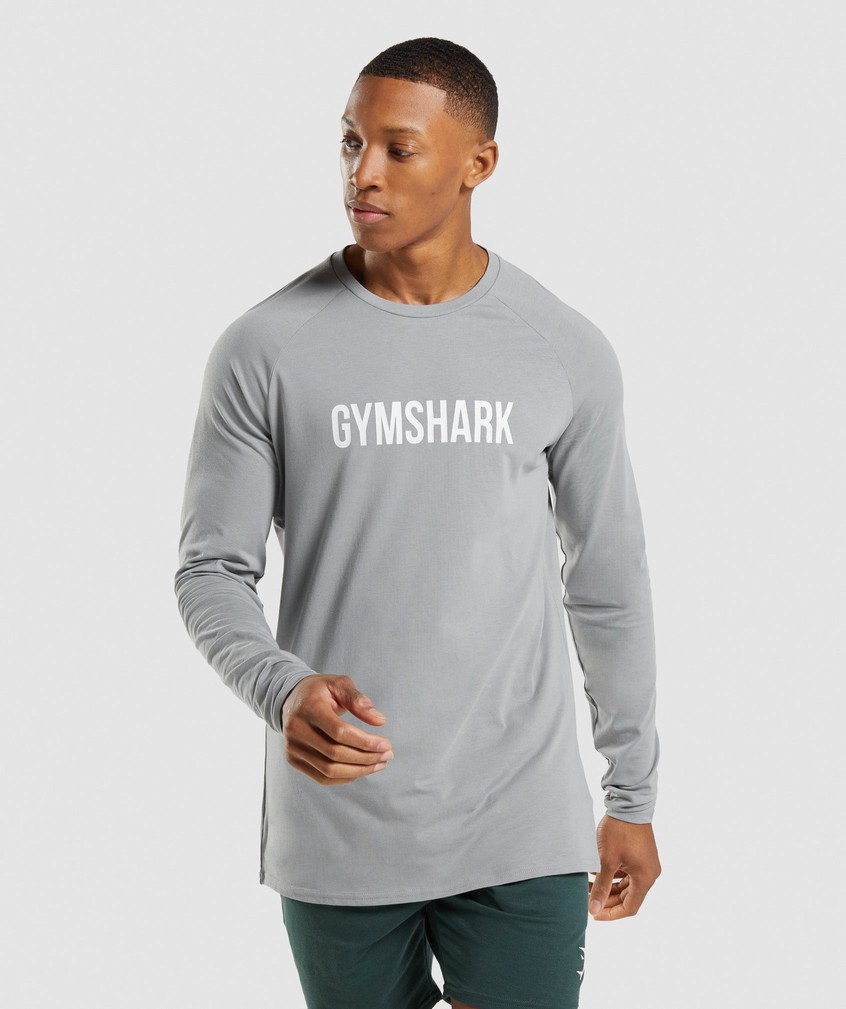 Grey Men\'s Gymshark Apollo Long Sleeve T-Shirts | USA-79231