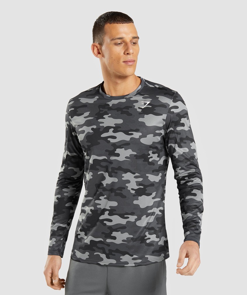 Grey Men\'s Gymshark Arrival Long Sleeve T-Shirts | USA-19724