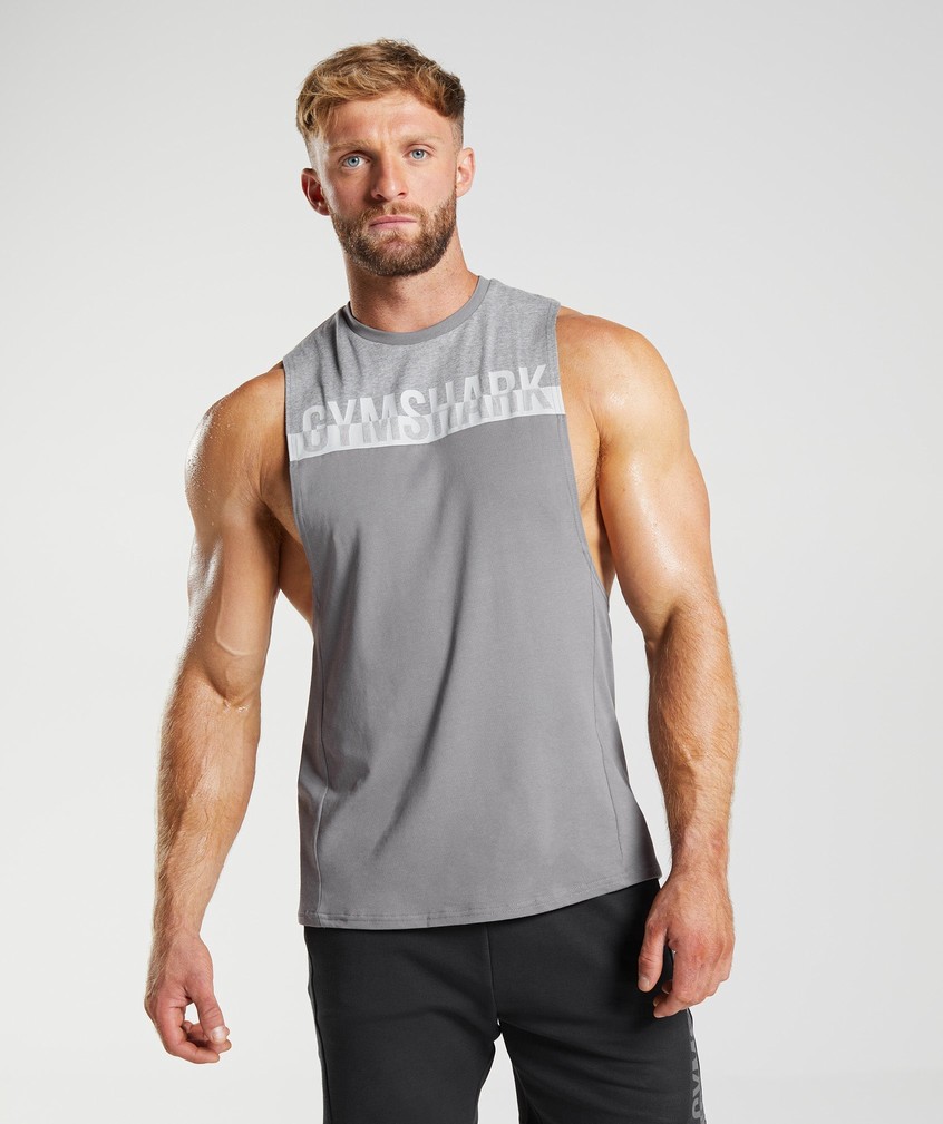 Grey Men\'s Gymshark Bold React Drop Arm Tank | USA-42179