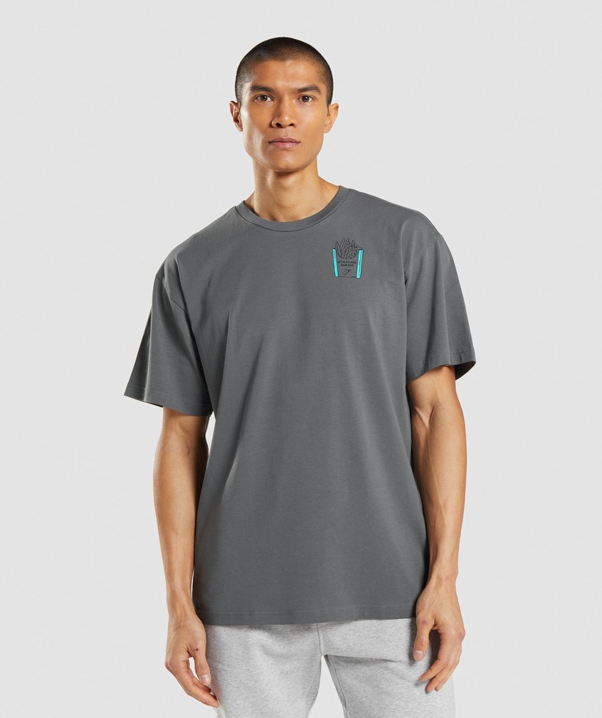 Grey Men's Gymshark Diner Graphic Oversized T-Shirts | USA-96285