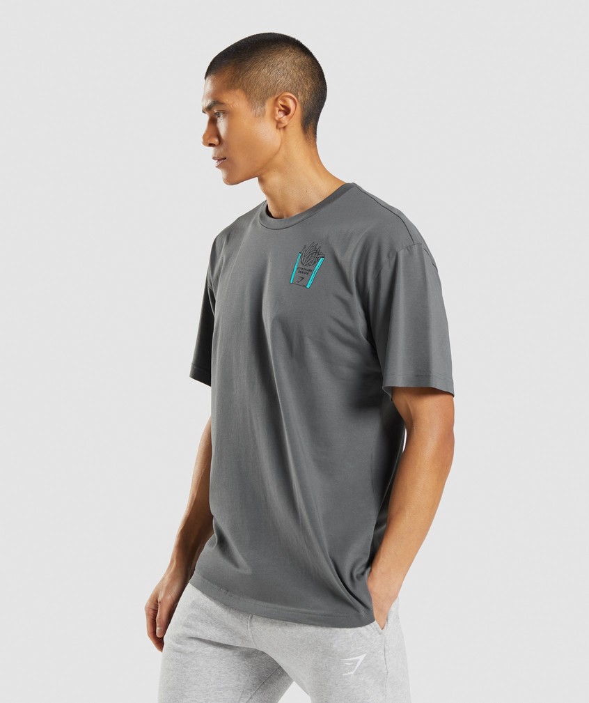 Grey Men's Gymshark Diner Graphic Oversized T-Shirts | USA-96285