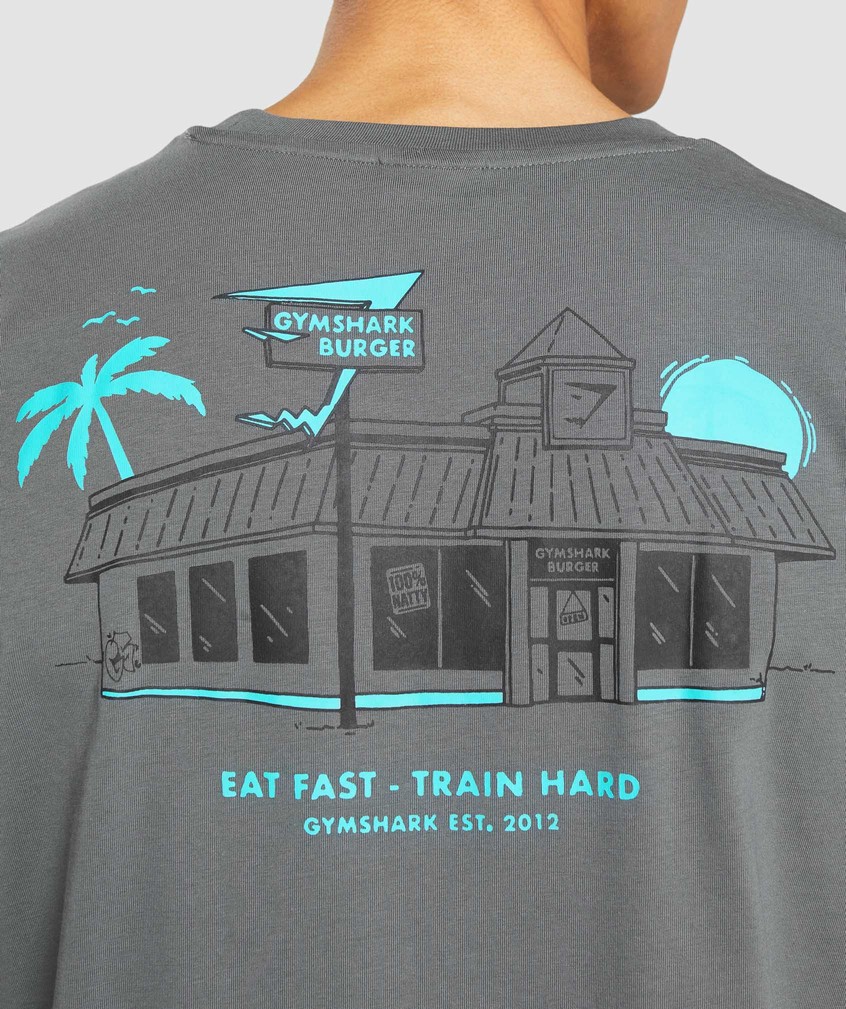 Grey Men's Gymshark Diner Graphic Oversized T-Shirts | USA-96285