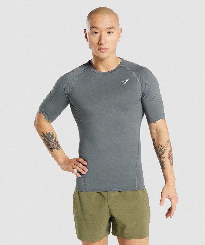 Grey Men\'s Gymshark Element Baselayer T-Shirts | USA-94072