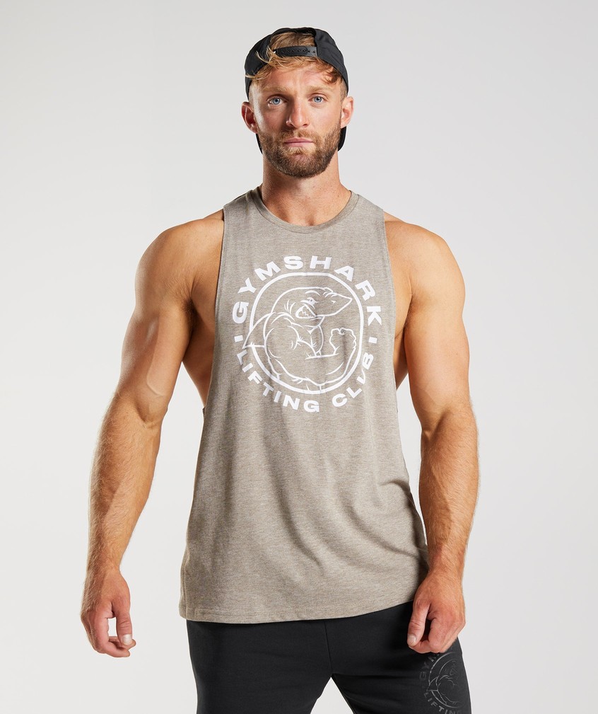 Grey Men\'s Gymshark Legacy Drop Arm Tank | USA-92816