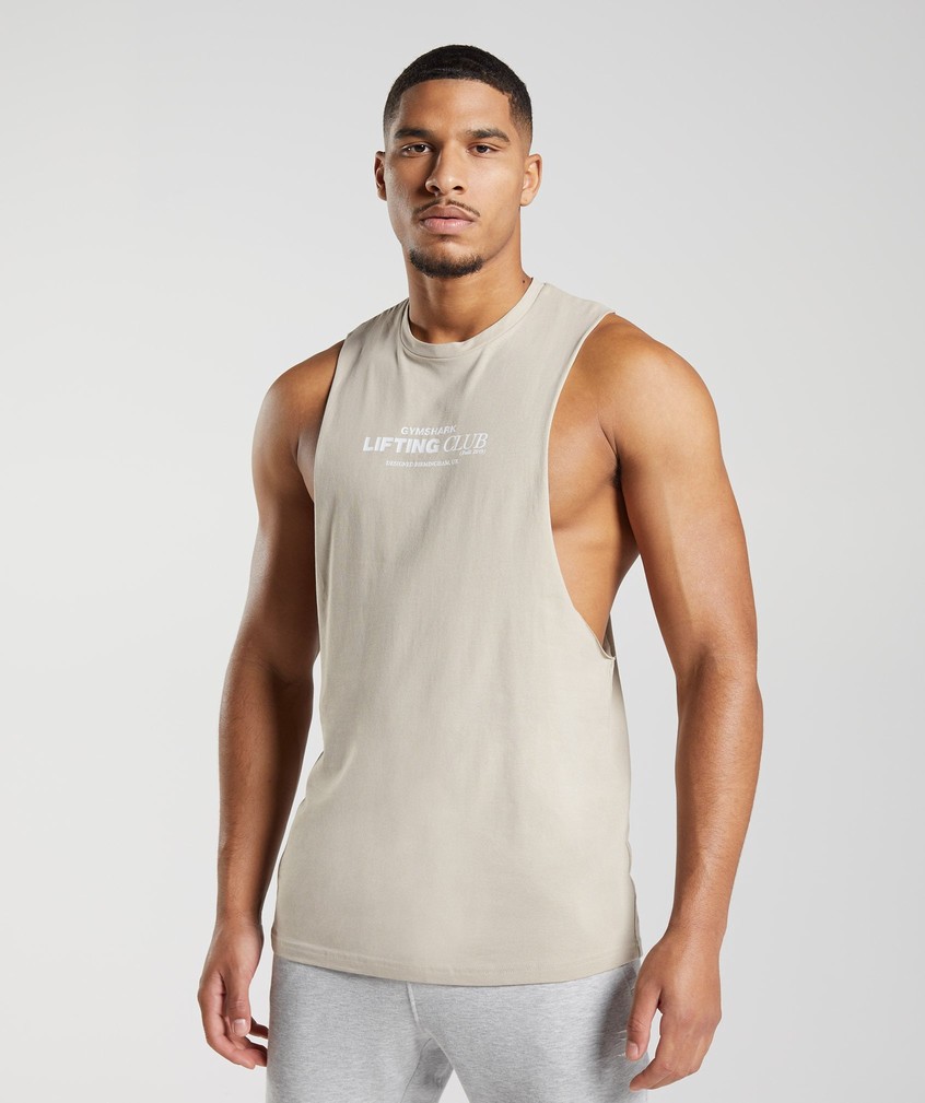 Grey Men\'s Gymshark Social Club Drop Arm Tank | USA-78524