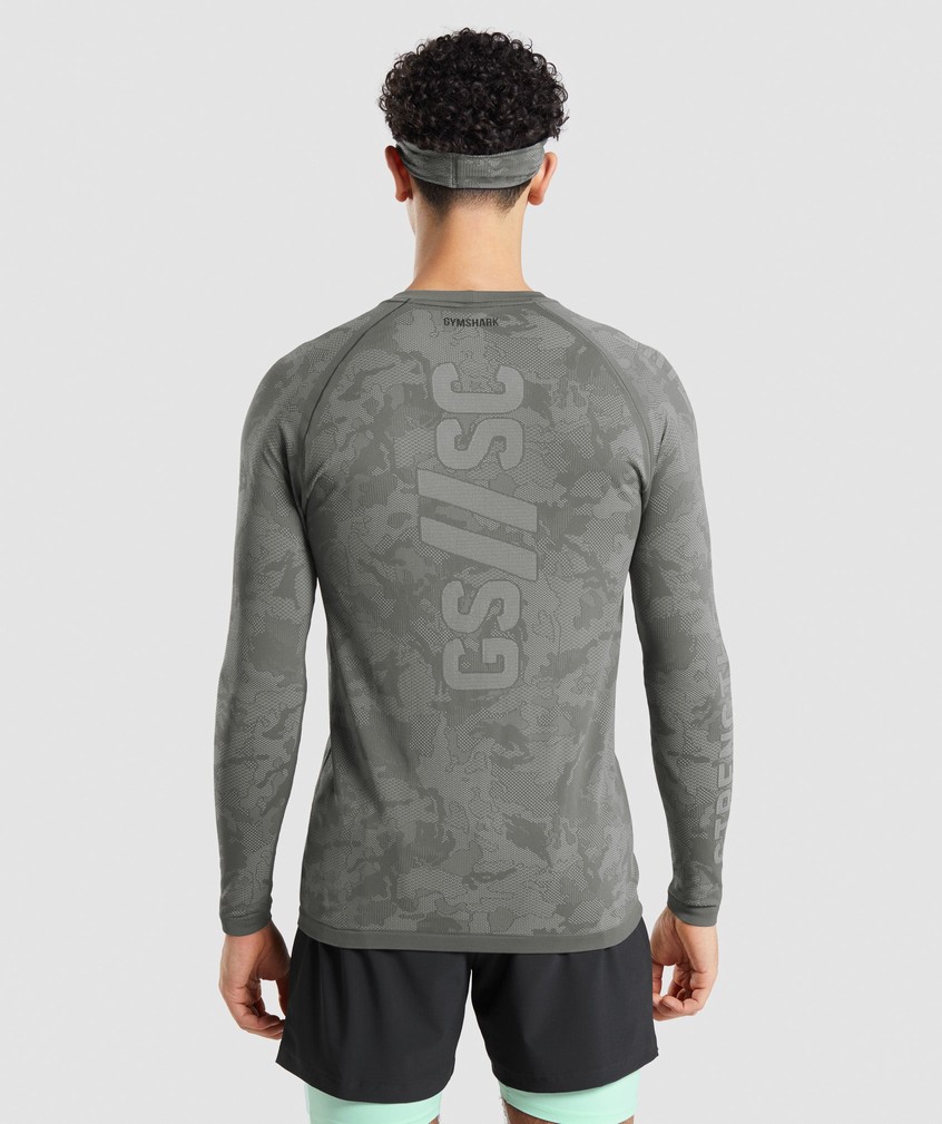 Grey Men's Gymshark Steve Cook Long Sleeve Seamless T-Shirts | USA-71362