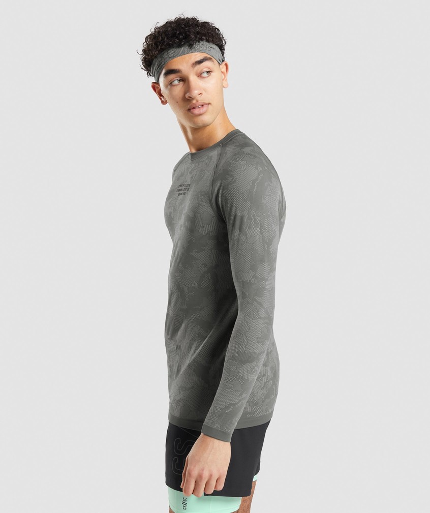 Grey Men's Gymshark Steve Cook Long Sleeve Seamless T-Shirts | USA-71362