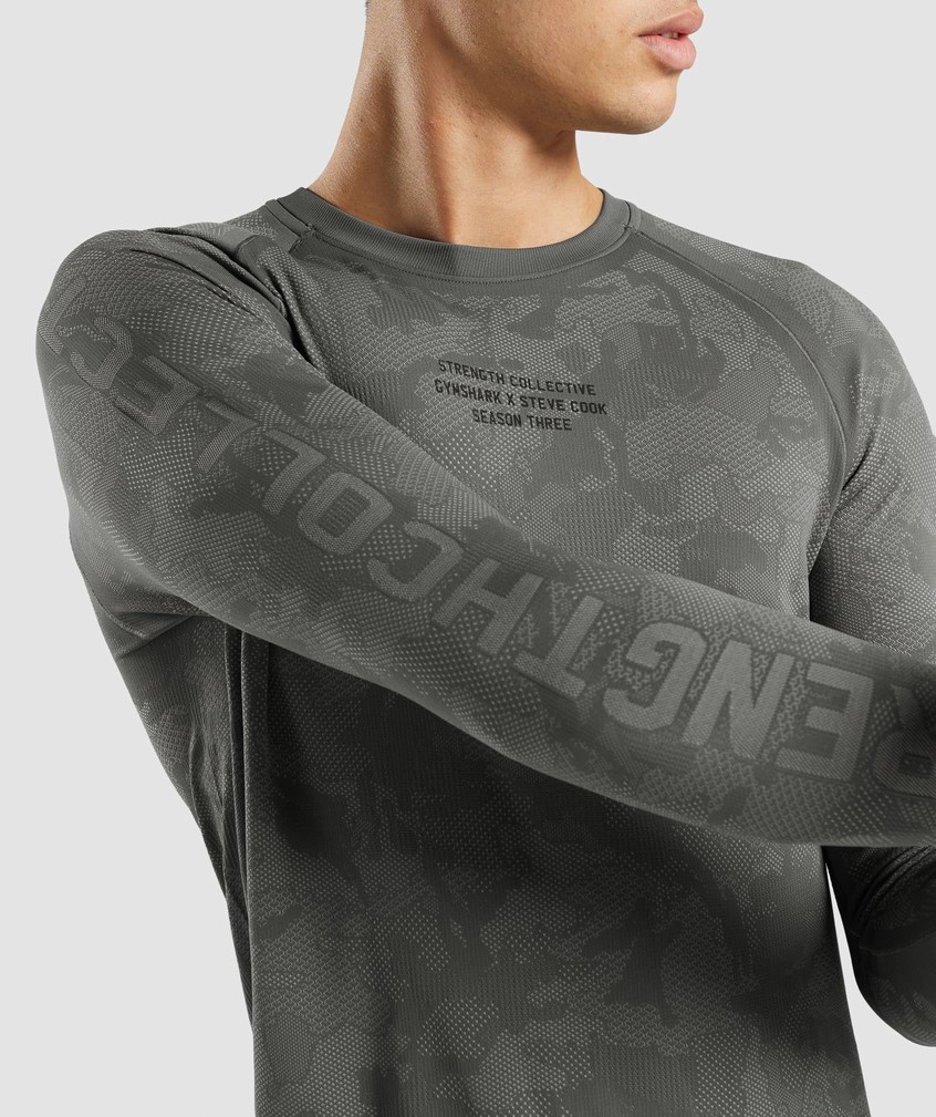 Grey Men's Gymshark Steve Cook Long Sleeve Seamless T-Shirts | USA-71362