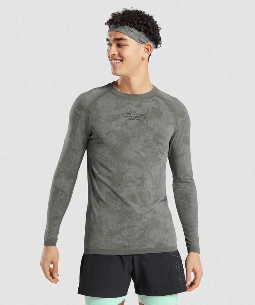 Grey Men\'s Gymshark Steve Cook Long Sleeve Seamless T-Shirts | USA-71362