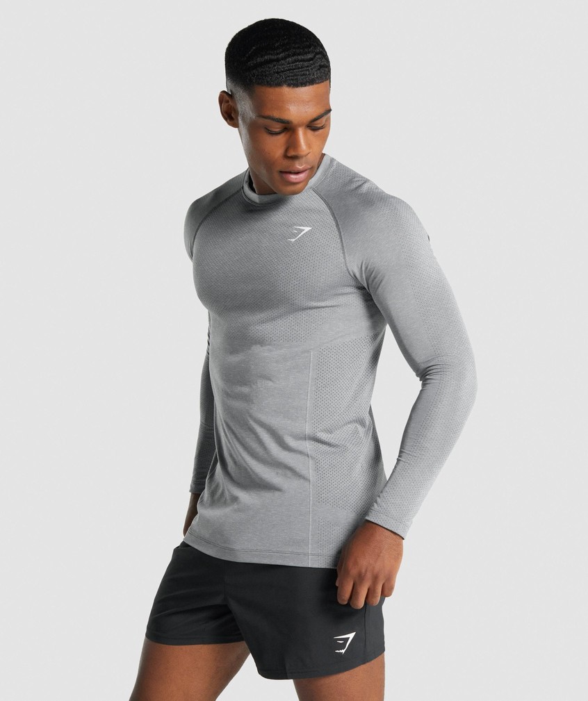 Grey Men's Gymshark Vital Light Seamless Long Sleeve T-Shirts | USA-08491