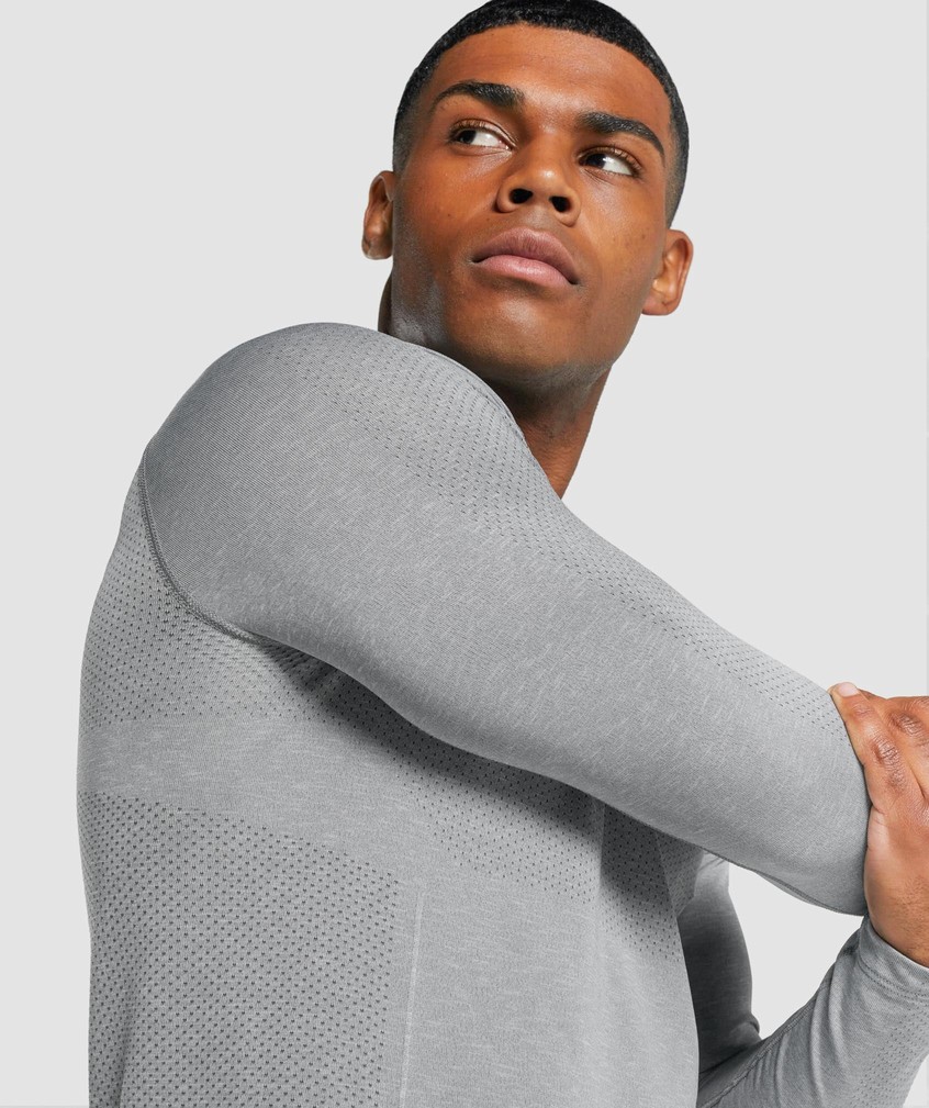 Grey Men's Gymshark Vital Light Seamless Long Sleeve T-Shirts | USA-08491