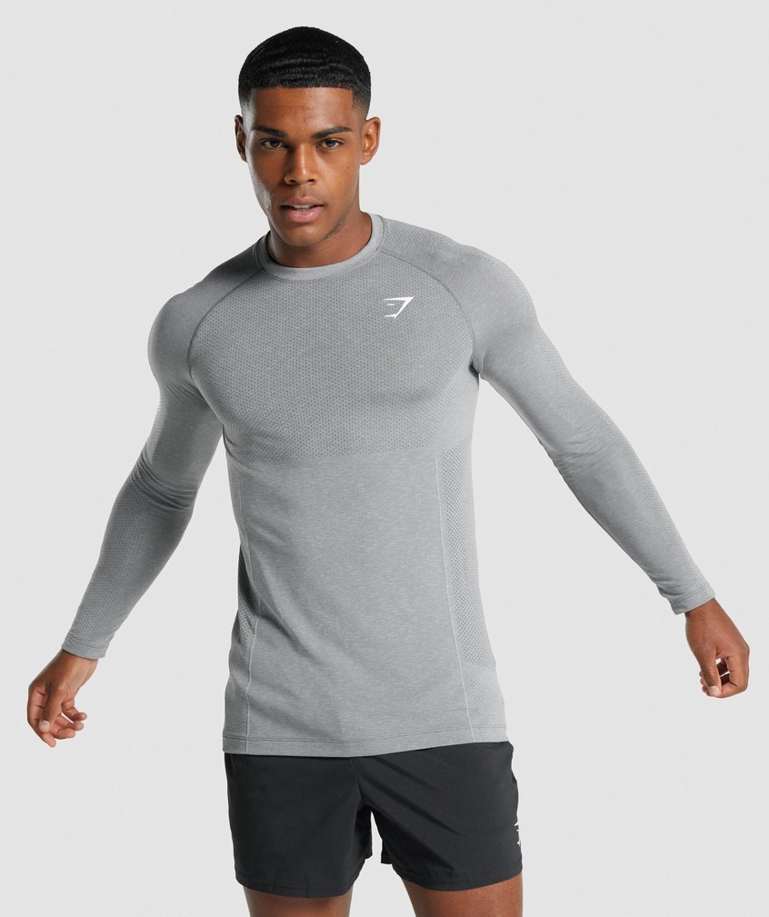 Grey Men\'s Gymshark Vital Light Seamless Long Sleeve T-Shirts | USA-08491