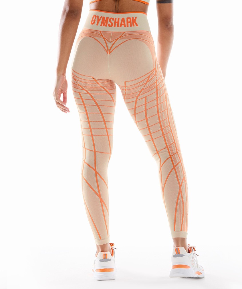 Grey / Orange / White Women's Gymshark Wtflex Linear Seamless Leggings | USA-17893