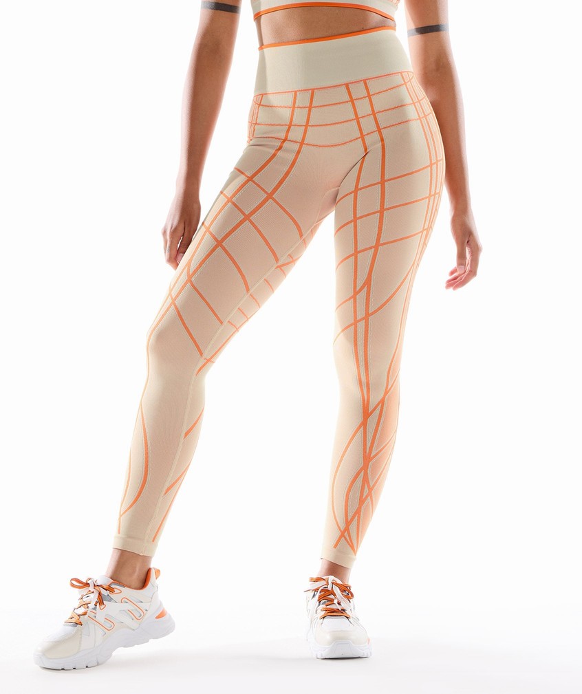 Grey / Orange / White Women\'s Gymshark Wtflex Linear Seamless Leggings | USA-17893