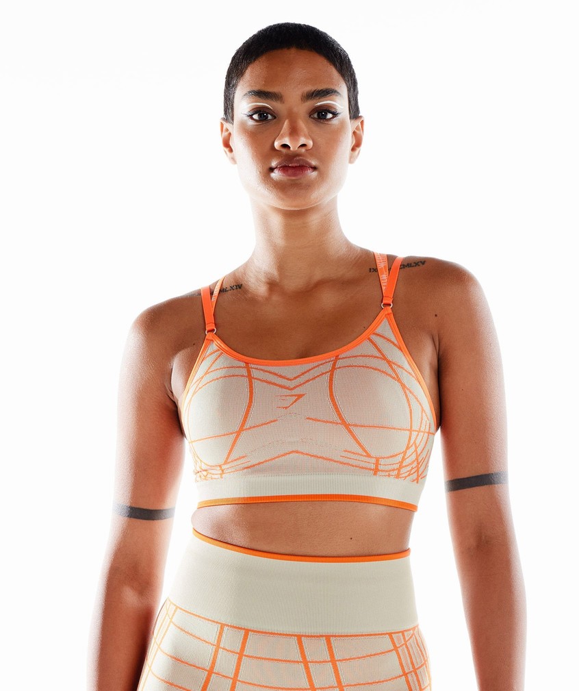 Grey / Orange / White Women's Gymshark Wtflex Linear Seamless Sports Bra | USA-71942