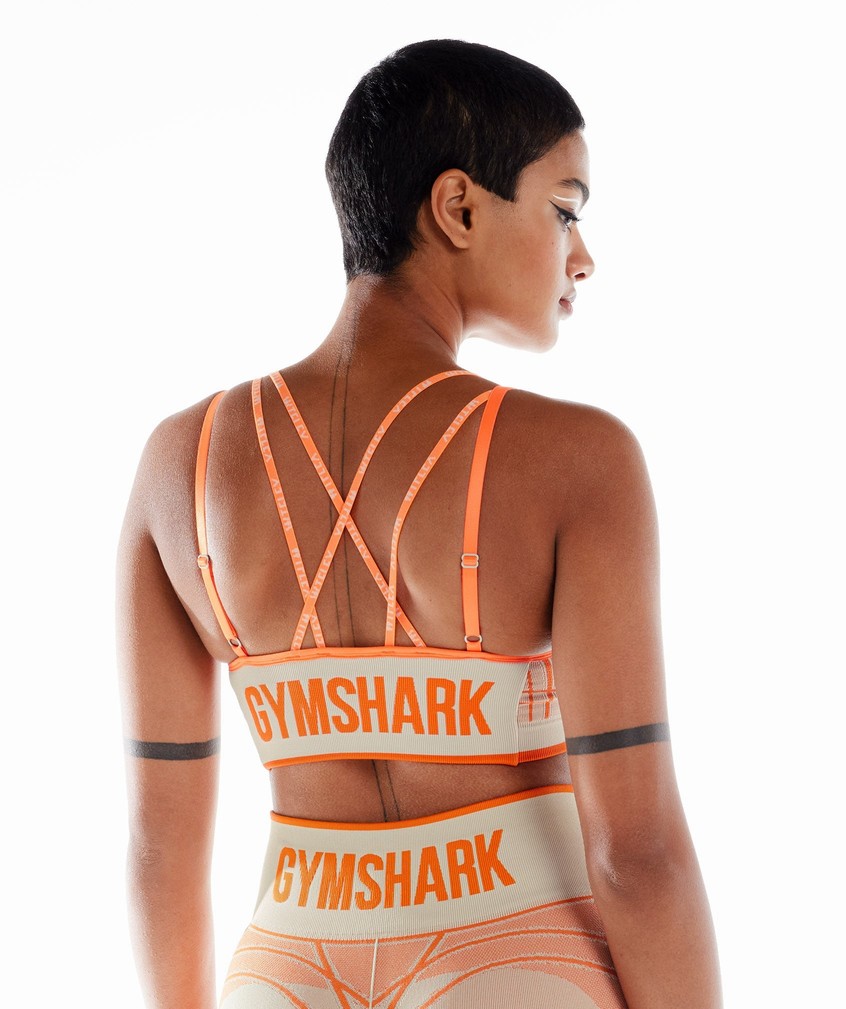 Grey / Orange / White Women\'s Gymshark Wtflex Linear Seamless Sports Bra | USA-71942