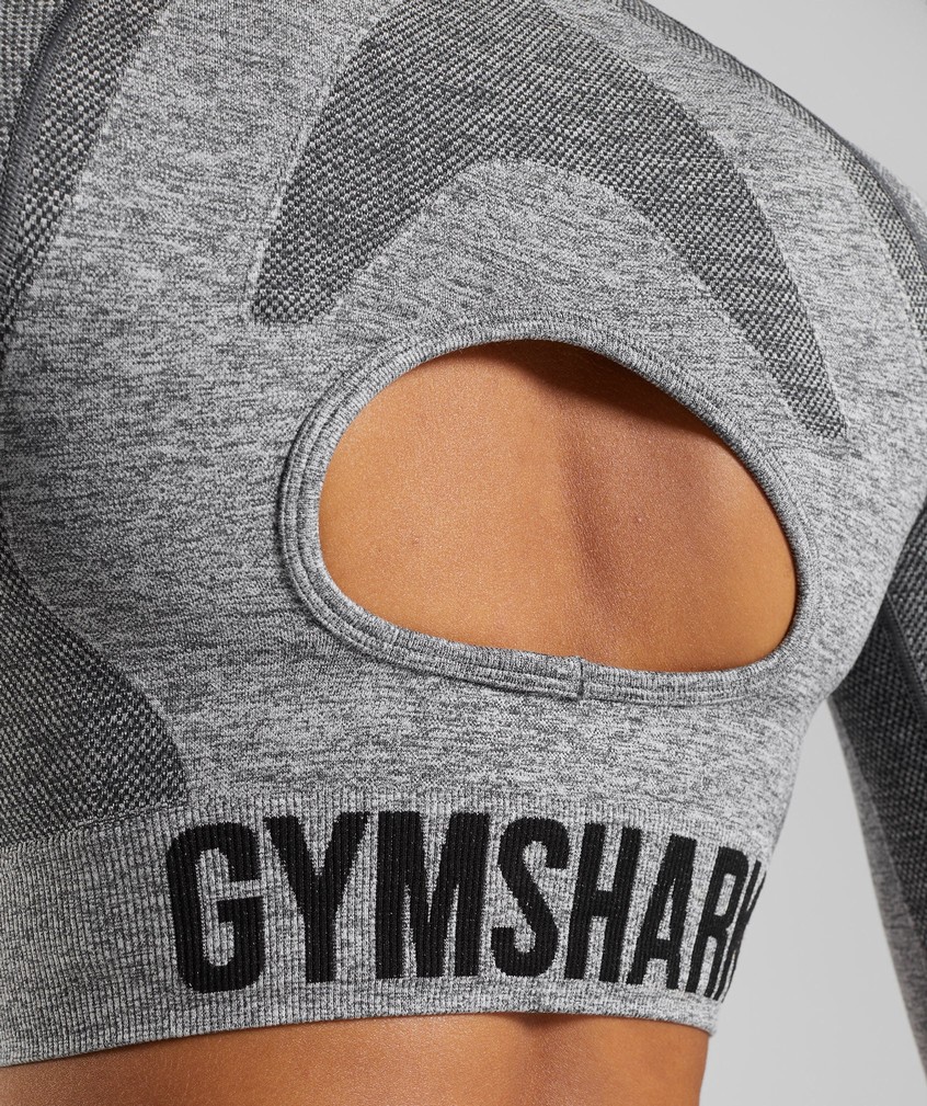 Grey Women's Gymshark Flex Long Sleeve Crop Top T-Shirts | USA-03497