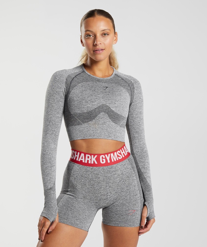 Grey Women\'s Gymshark Flex Long Sleeve Crop Top T-Shirts | USA-03497