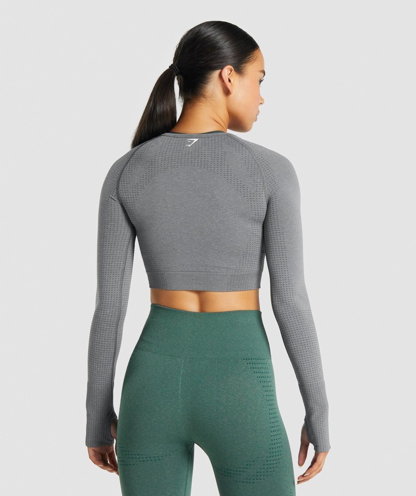 Grey Women's Gymshark Vital Seamless 2.0 Long Sleeve Crop Top T-Shirts | USA-17320