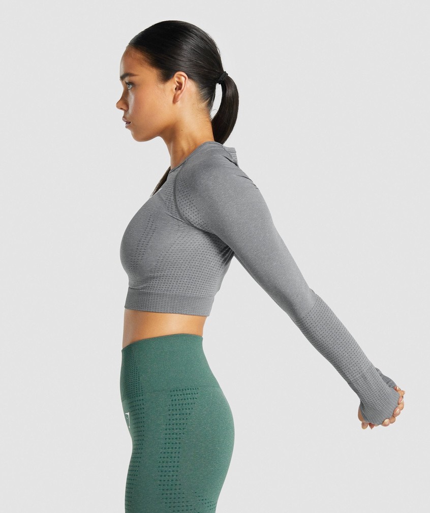 Grey Women's Gymshark Vital Seamless 2.0 Long Sleeve Crop Top T-Shirts | USA-17320