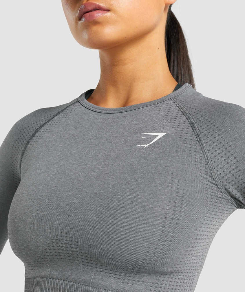 Grey Women's Gymshark Vital Seamless 2.0 Long Sleeve Crop Top T-Shirts | USA-17320