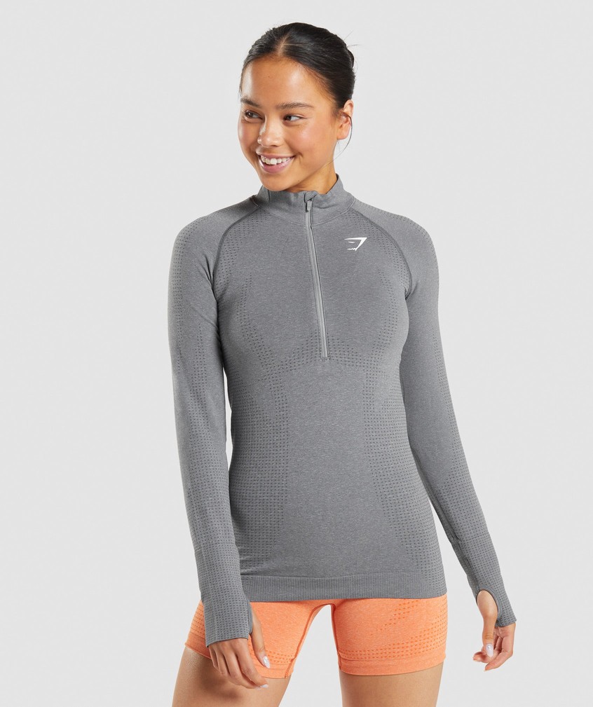 Grey Women\'s Gymshark Vital Seamless 2.0 1/2 Zip Pullover | USA-37529