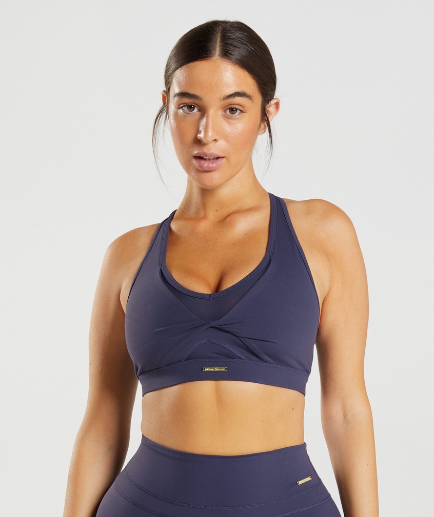 Indigo Navy Women\'s Gymshark Whitney Mesh Sports Bra | USA-34597