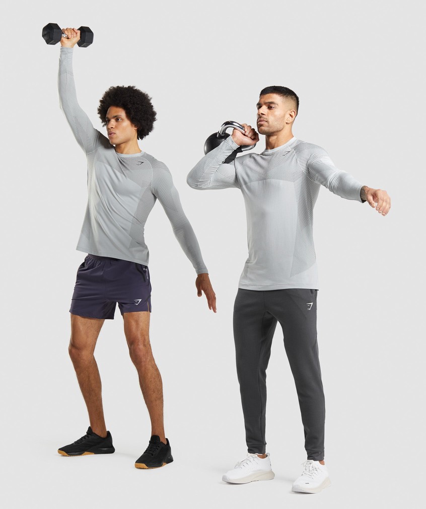 Light Grey / Black Grey Men's Gymshark Apex Seamless Long Sleeve T-Shirts | USA-95417