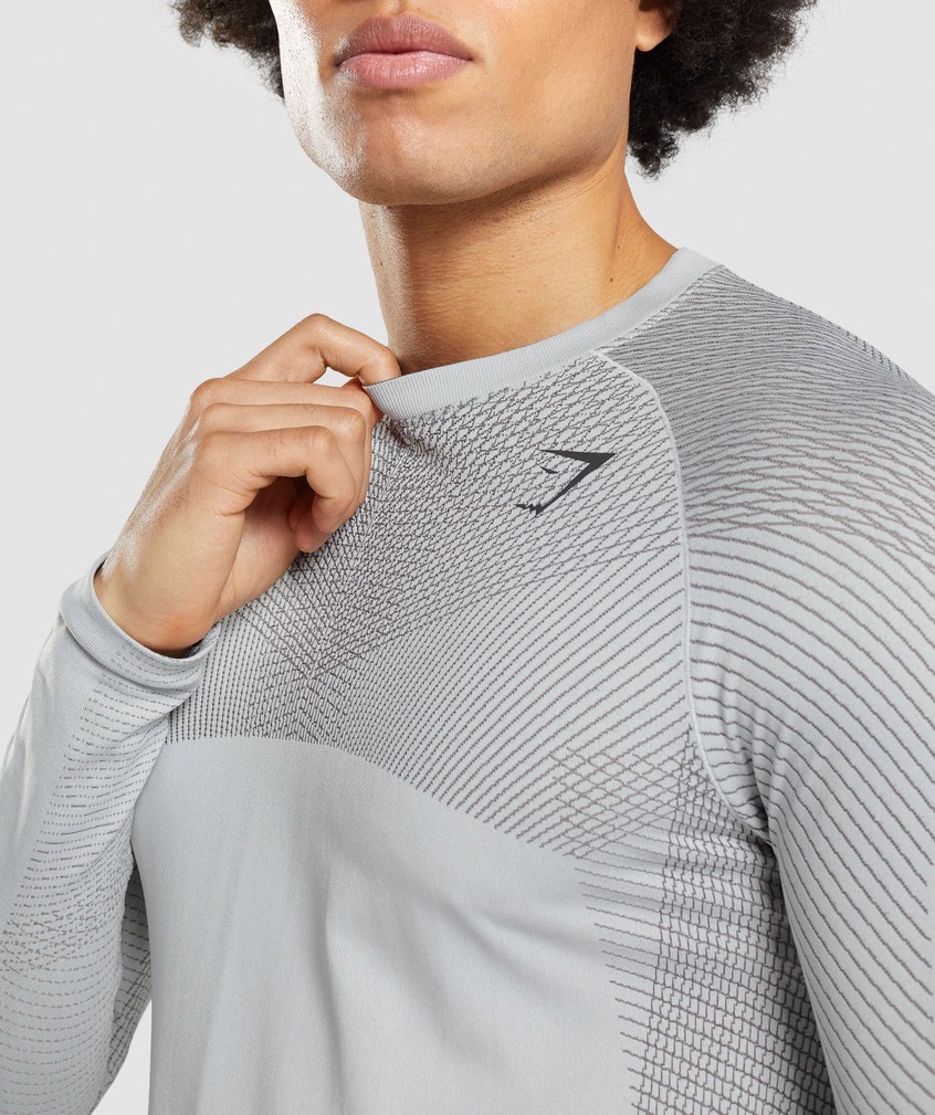 Light Grey / Black Grey Men's Gymshark Apex Seamless Long Sleeve T-Shirts | USA-95417