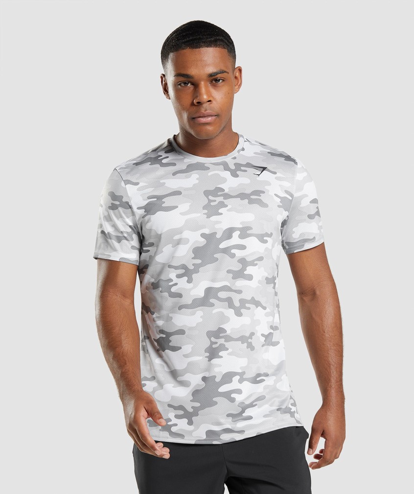 Light Grey Camo Men\'s Gymshark Arrival T-Shirts | USA-67298