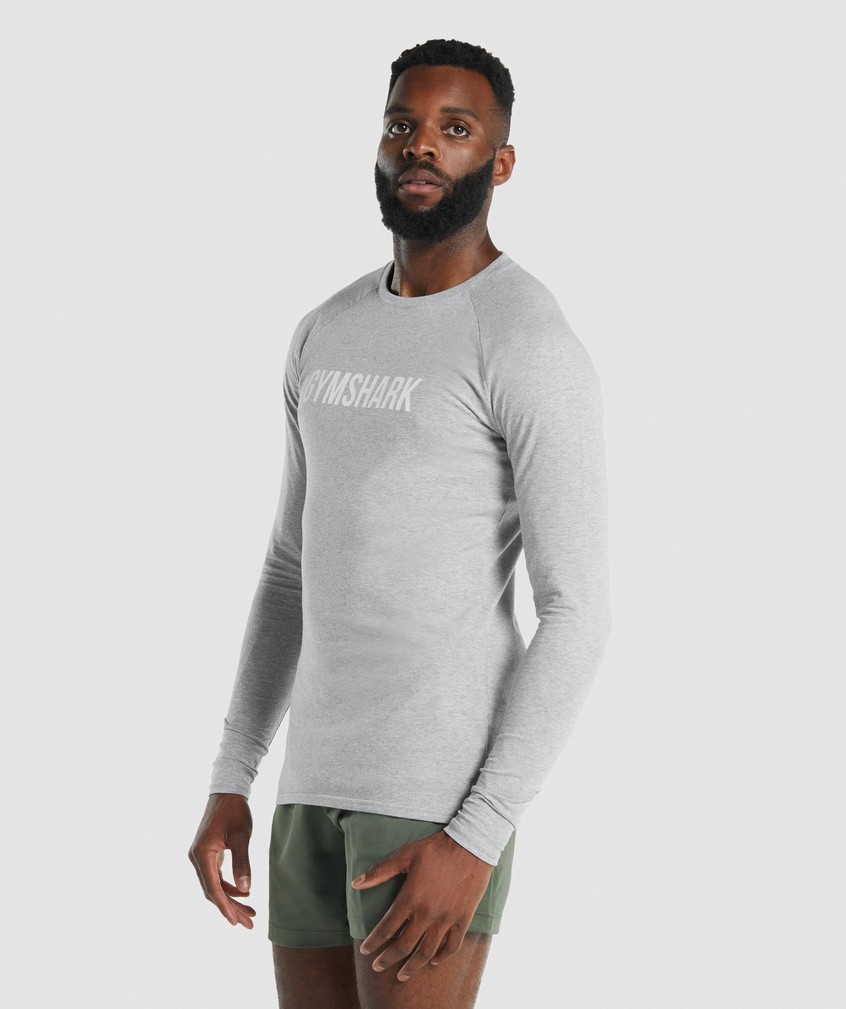 Light Grey Men's Gymshark Apollo Long Sleeve T-Shirts | USA-20836