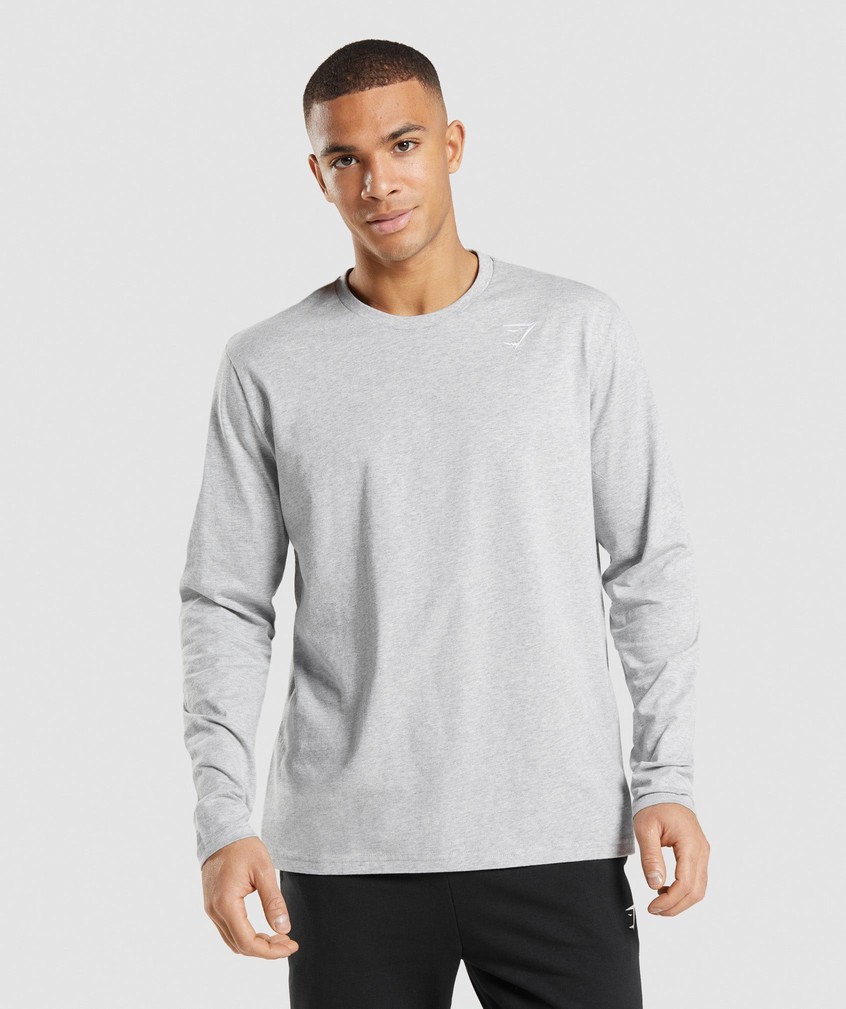 Light Grey Men\'s Gymshark Crest Long Sleeve T-Shirts | USA-85306