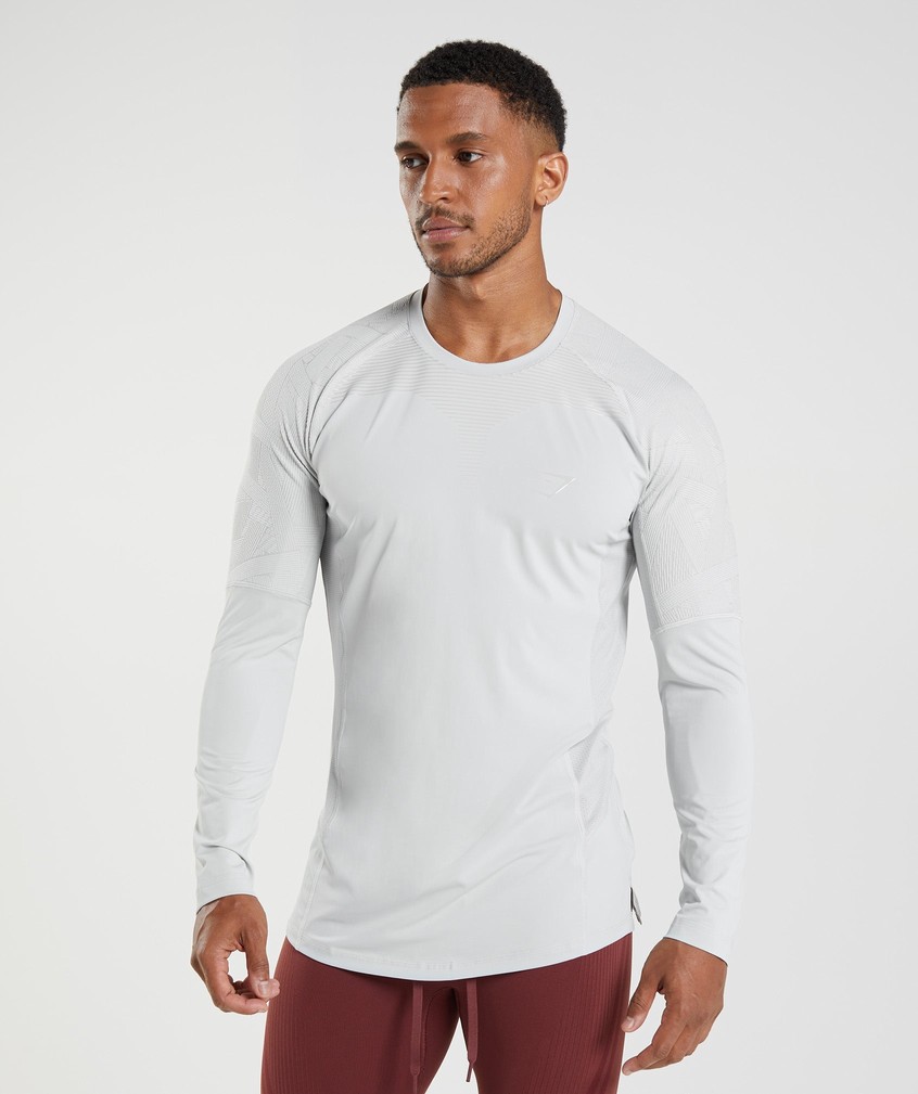 Light Grey Men\'s Gymshark Form Long Sleeve T-Shirts | USA-87425