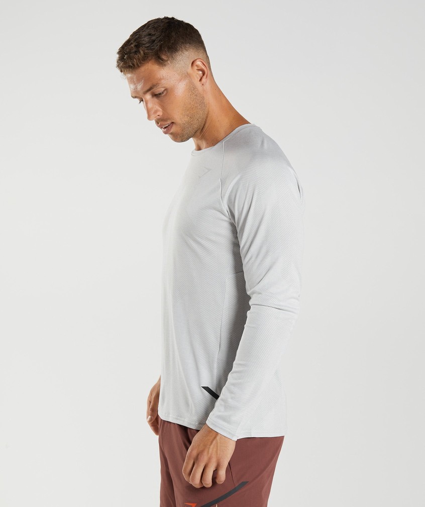 Light Grey / White Men's Gymshark Apex Long Sleeve T-Shirts | USA-93572