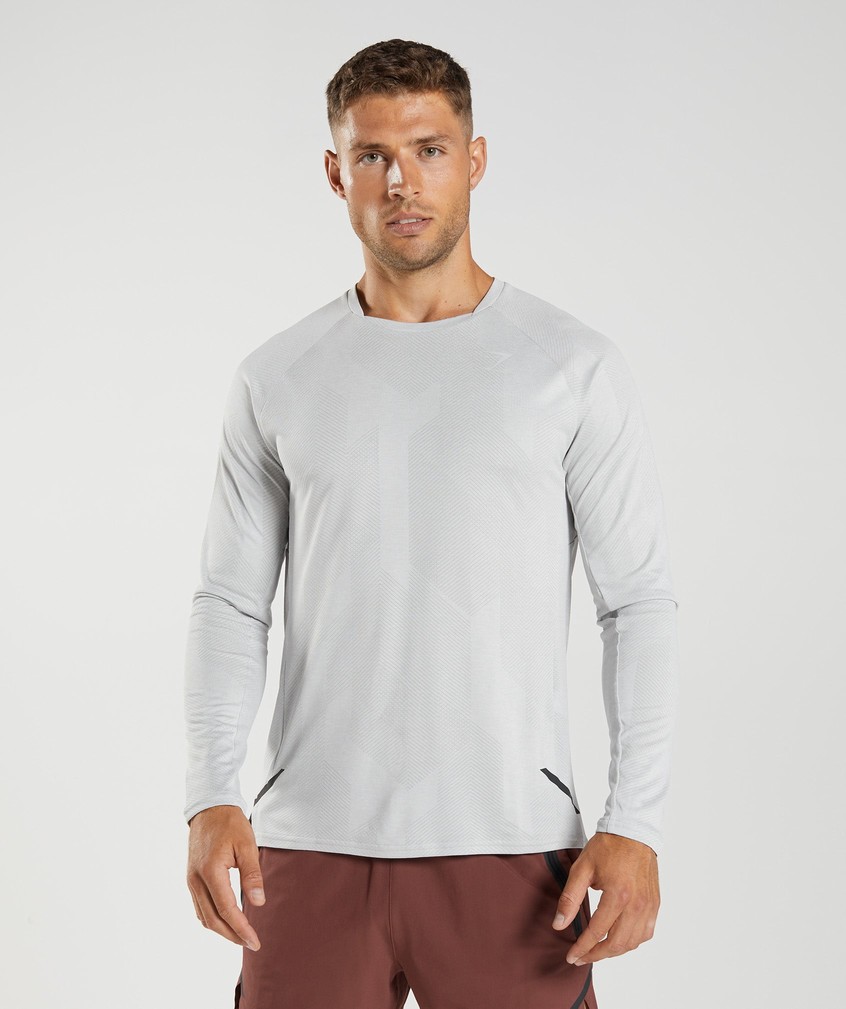 Light Grey / White Men\'s Gymshark Apex Long Sleeve T-Shirts | USA-93572