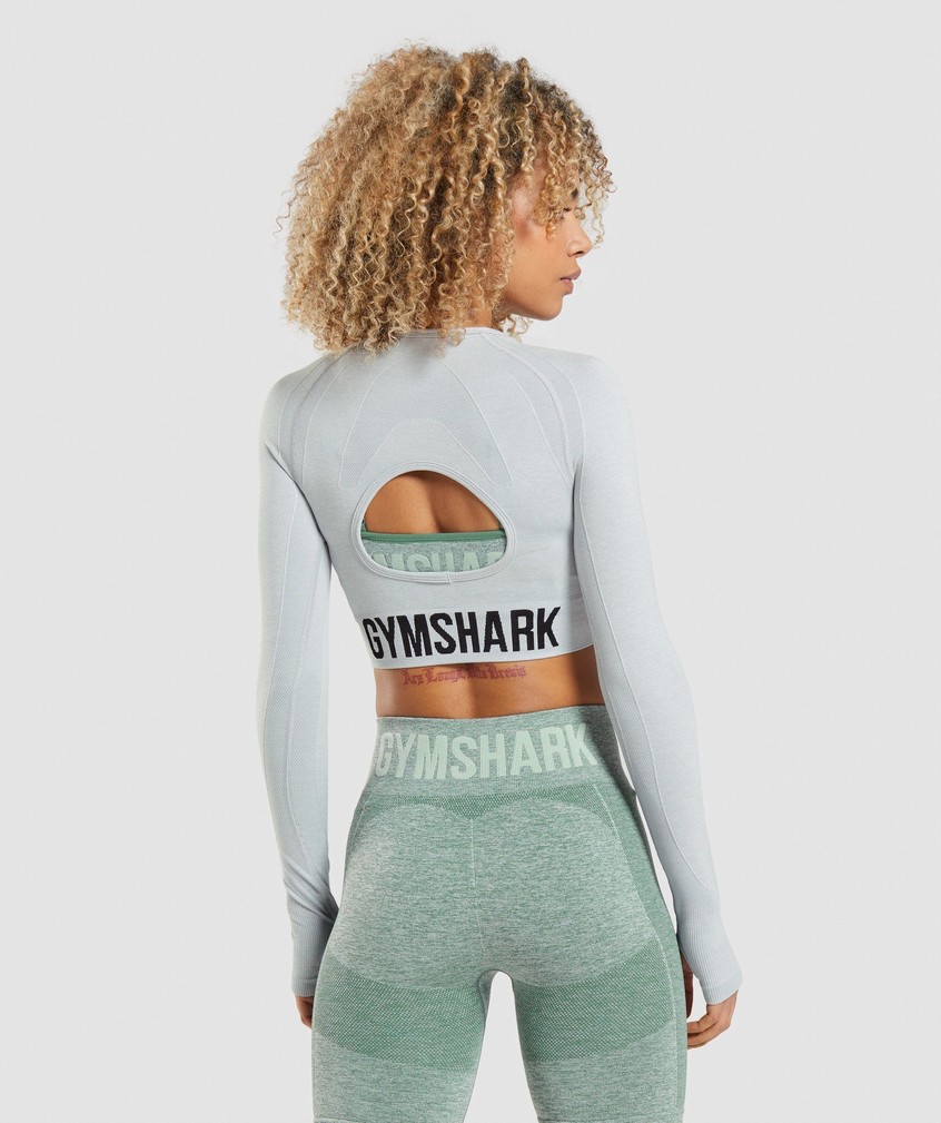 Light Grey Women's Gymshark Flex Sports Long Sleeve Crop Top T-Shirts | USA-53826