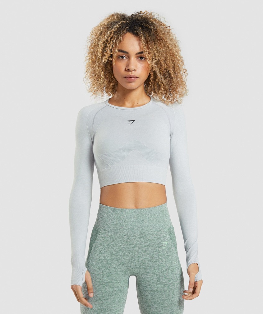 Light Grey Women\'s Gymshark Flex Sports Long Sleeve Crop Top T-Shirts | USA-53826