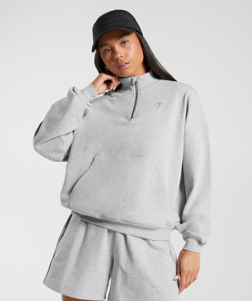 Light Grey Women\'s Gymshark Rest Day Sweats 1/2 Zip Pullover | USA-01495