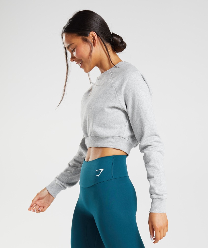 Light Grey Women's Gymshark Training Cropped Sweater | USA-87369