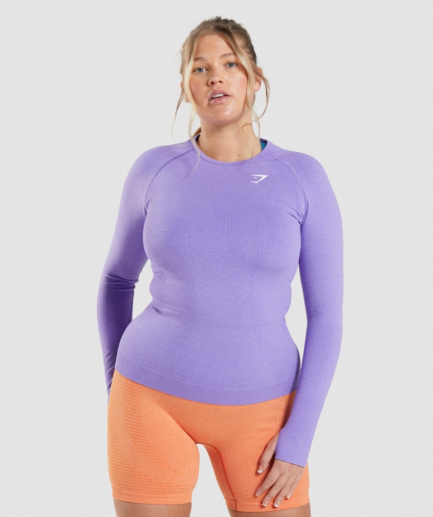 Light Purple Women\'s Gymshark Vital Seamless 2.0 Long Sleeve Top T-Shirts | USA-46127