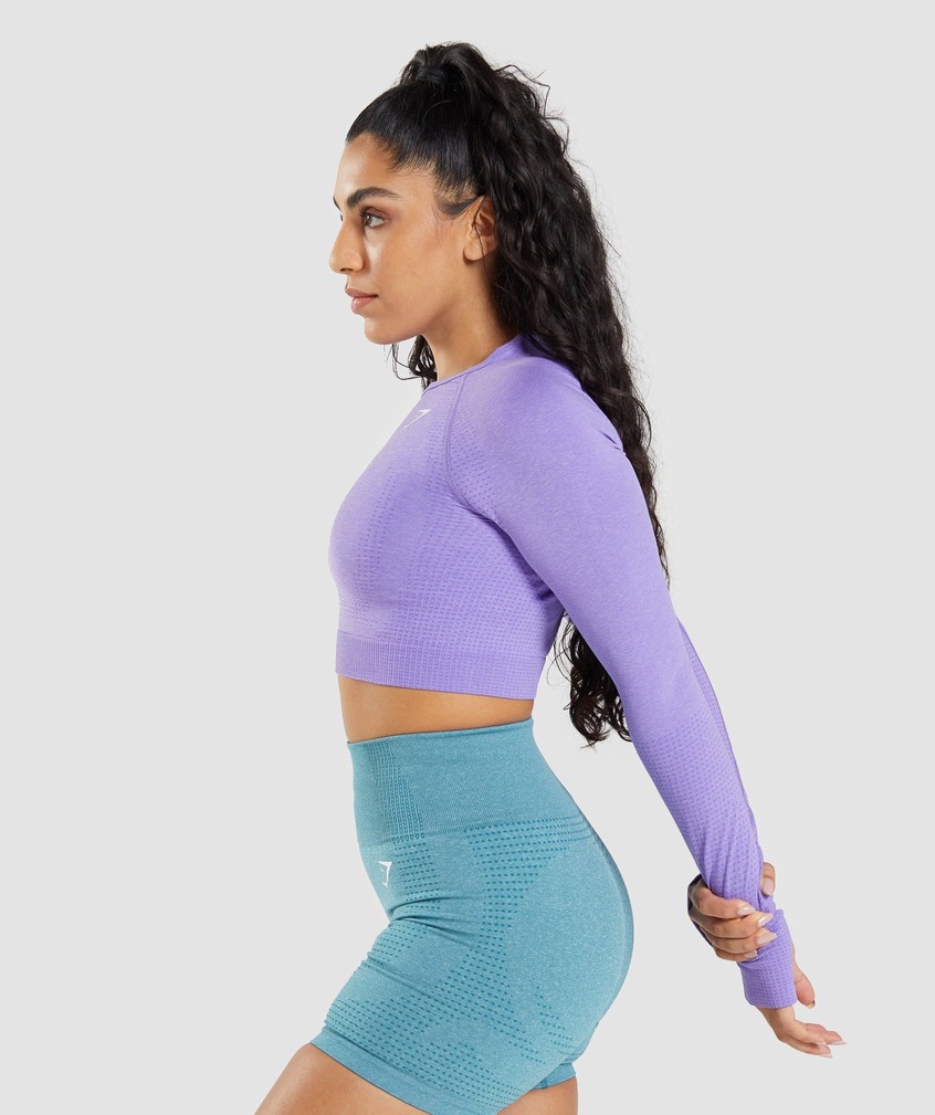 Light Purple Women's Gymshark Vital Seamless 2.0 Long Sleeve Crop Top T-Shirts | USA-62718