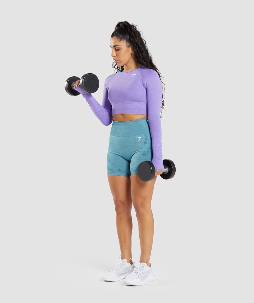 Light Purple Women's Gymshark Vital Seamless 2.0 Long Sleeve Crop Top T-Shirts | USA-62718